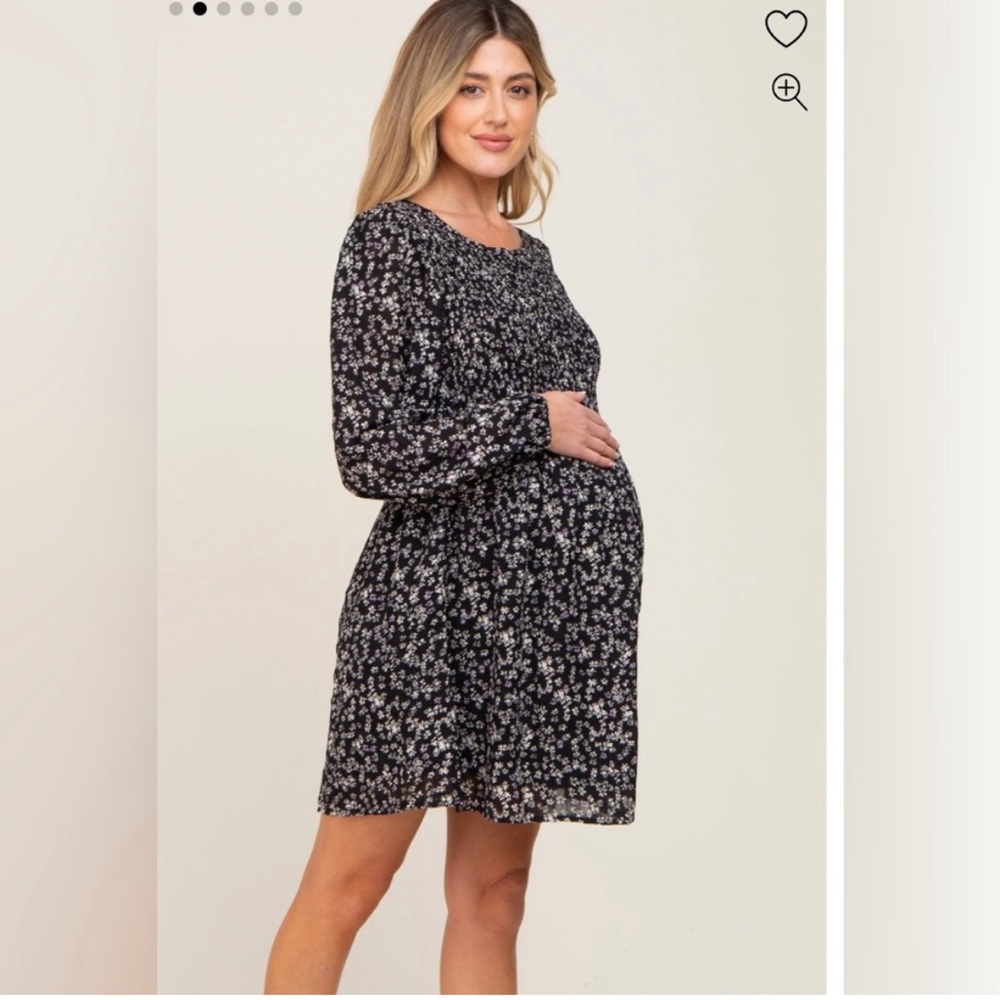 Pink Blush Maternity Dress- Black Floral- Size Small